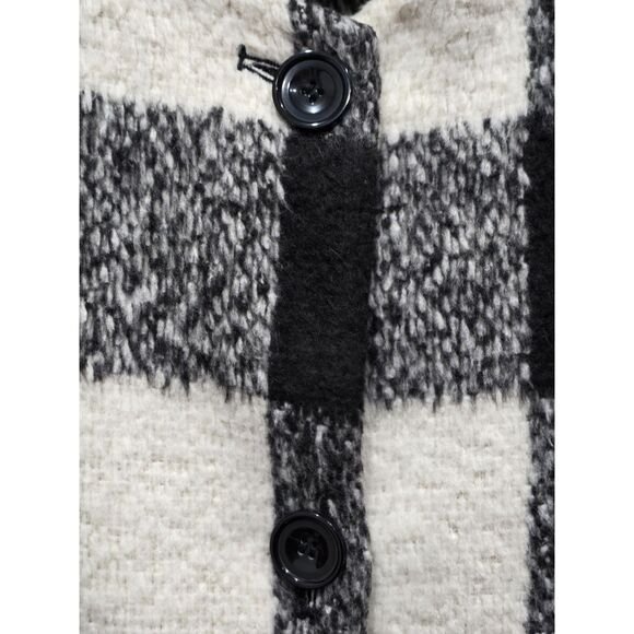 Hazelhazel Black White Buffalo Check Plaid Coat Cardigan Jacket Textured Knit, M - Picture 4 of 11